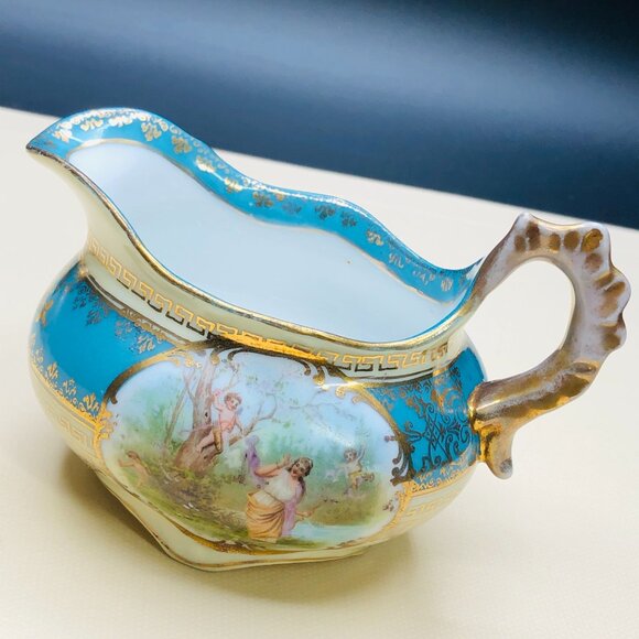 Antique Imperial Crown Austria Porcelain Creamer & Sugar Set: Cherub Tapestry - Picture 5 of 14